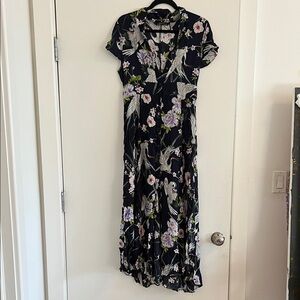 Zara navy blue Maxi Dress with Floral Print